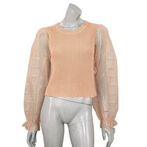 MAJORELLE Kinship Sweater Sheer Sleeves in Peach Knit Women's size Small